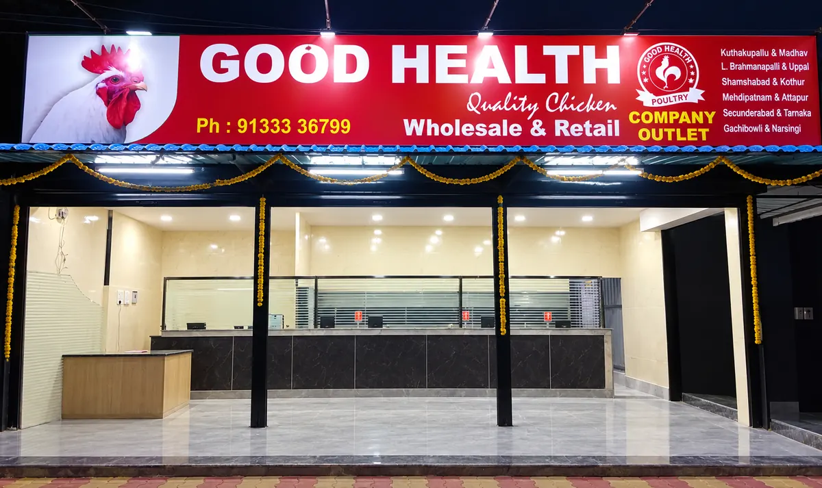 Good Health Poultry company outlet storefront in Hyderabad