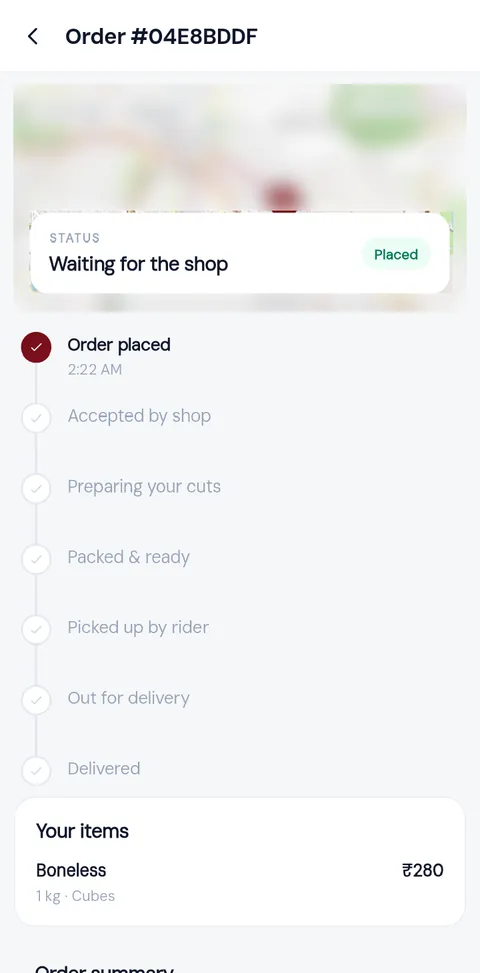 Order tracking showing each step of the delivery